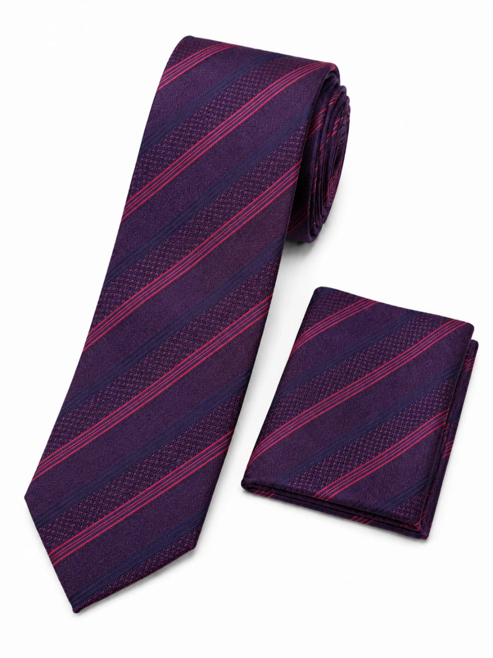 Infynite Santare Burgundy Striped Tie & Pocket Square Set – premium men's menswear > accessories > ties