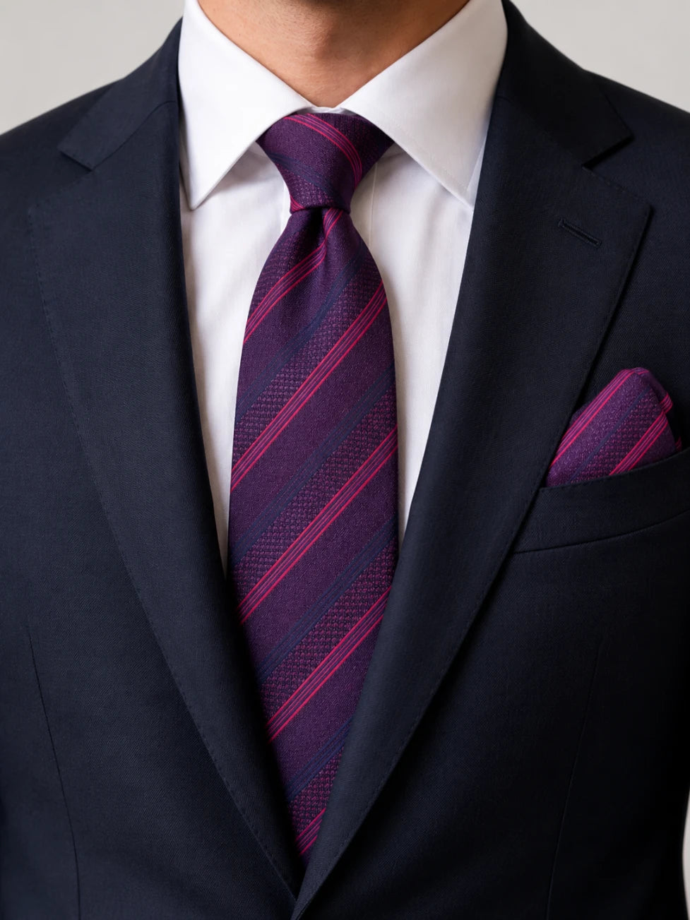 Infynite Santare Burgundy Striped Tie & Pocket Square Set – premium men's menswear > accessories > ties – view 2