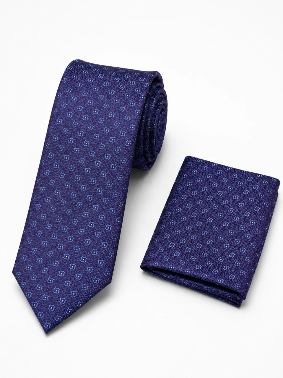 Infynite Santare Deep Navy Geometric Tie & Pocket Square Set – premium men's menswear > accessories > ties