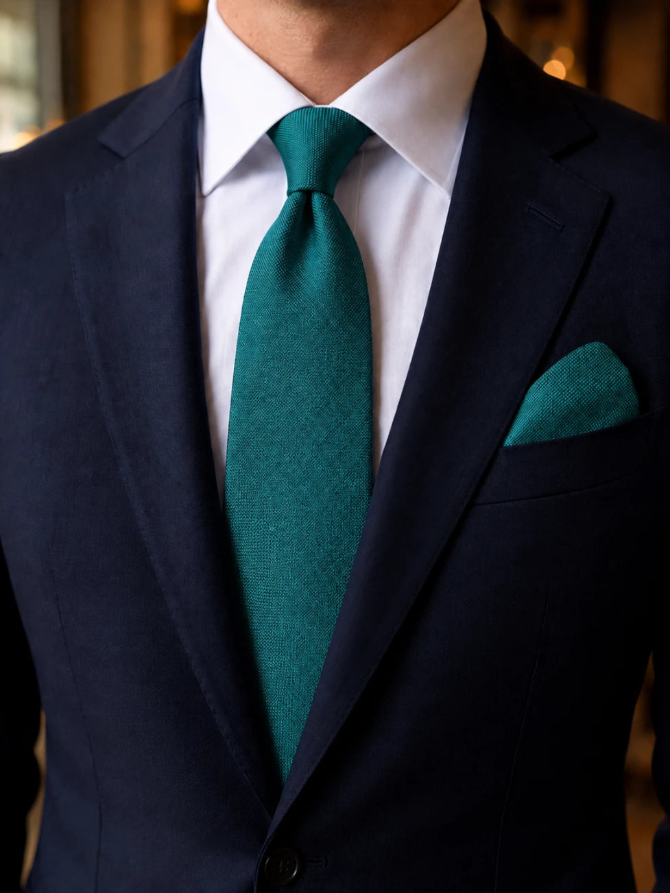 Infynite Santare Emerald Green Textured Tie & Pocket Square Set – premium men's menswear > accessories > ties – view 2