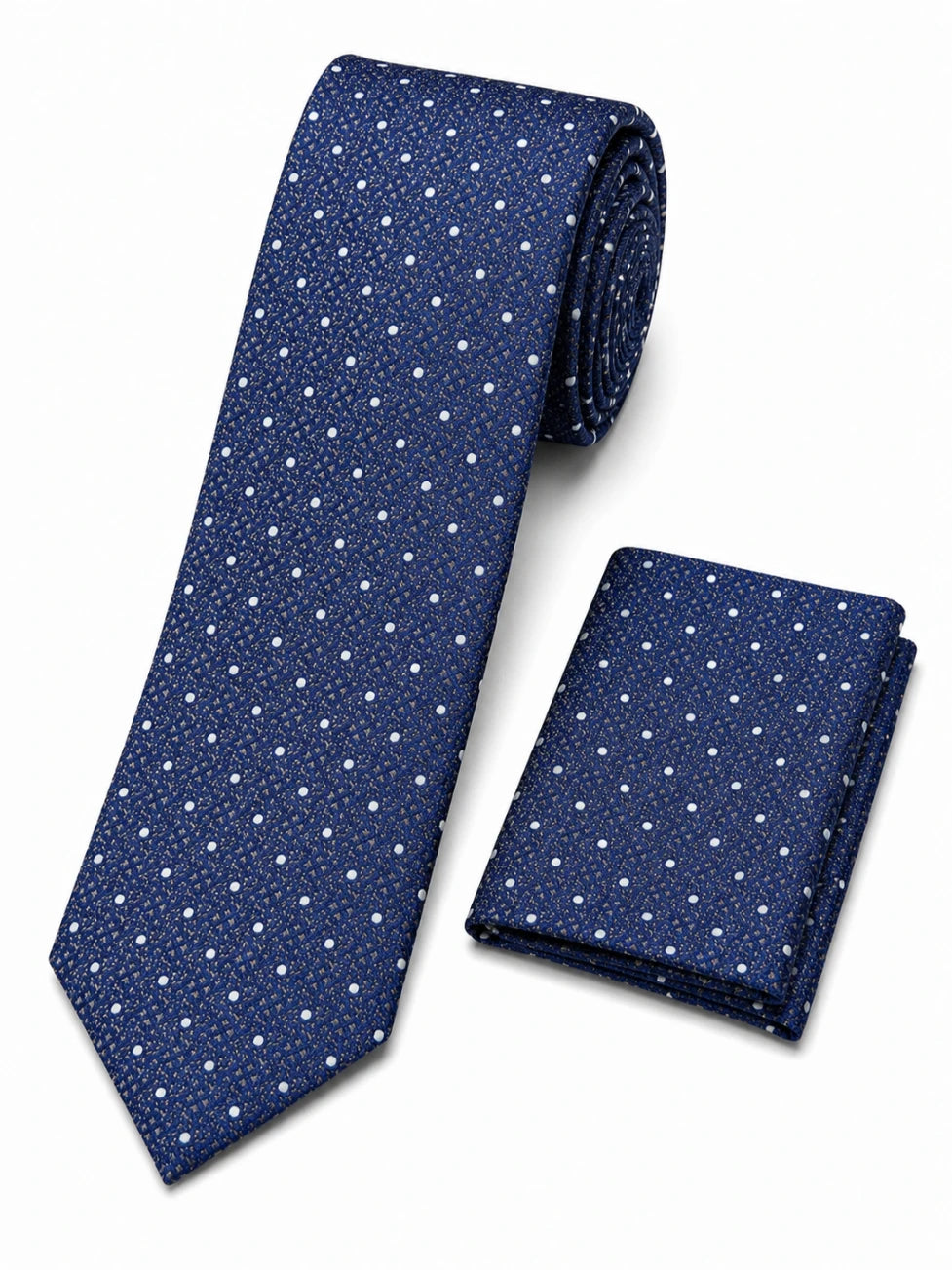 Infynite Santare Navy White Polka Dot Tie & Pocket Square Set – premium men's menswear > accessories > ties