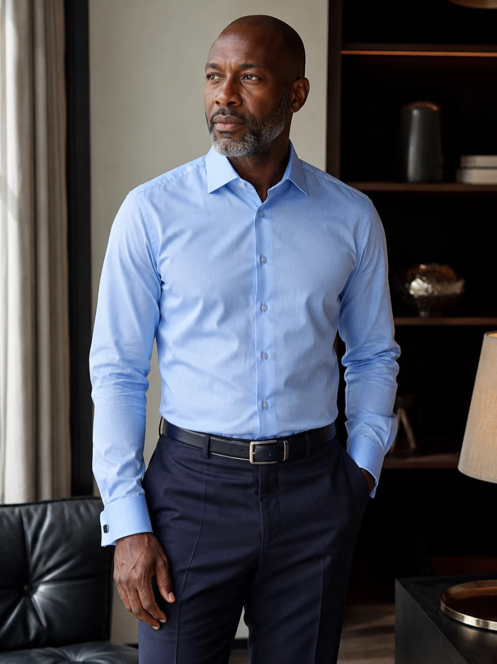Infynite Sky Blue French Cuff Dress Shirt – premium men's menswear > shirts – view 2
