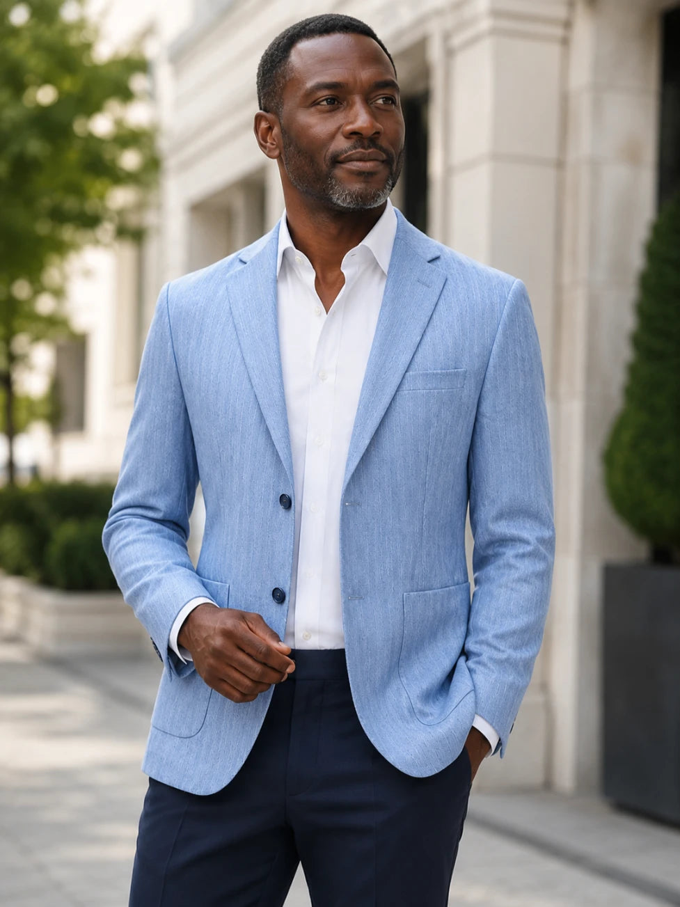 Infynite Sky Blue Pinstripe Tailored Blazer – premium men's menswear – view 2