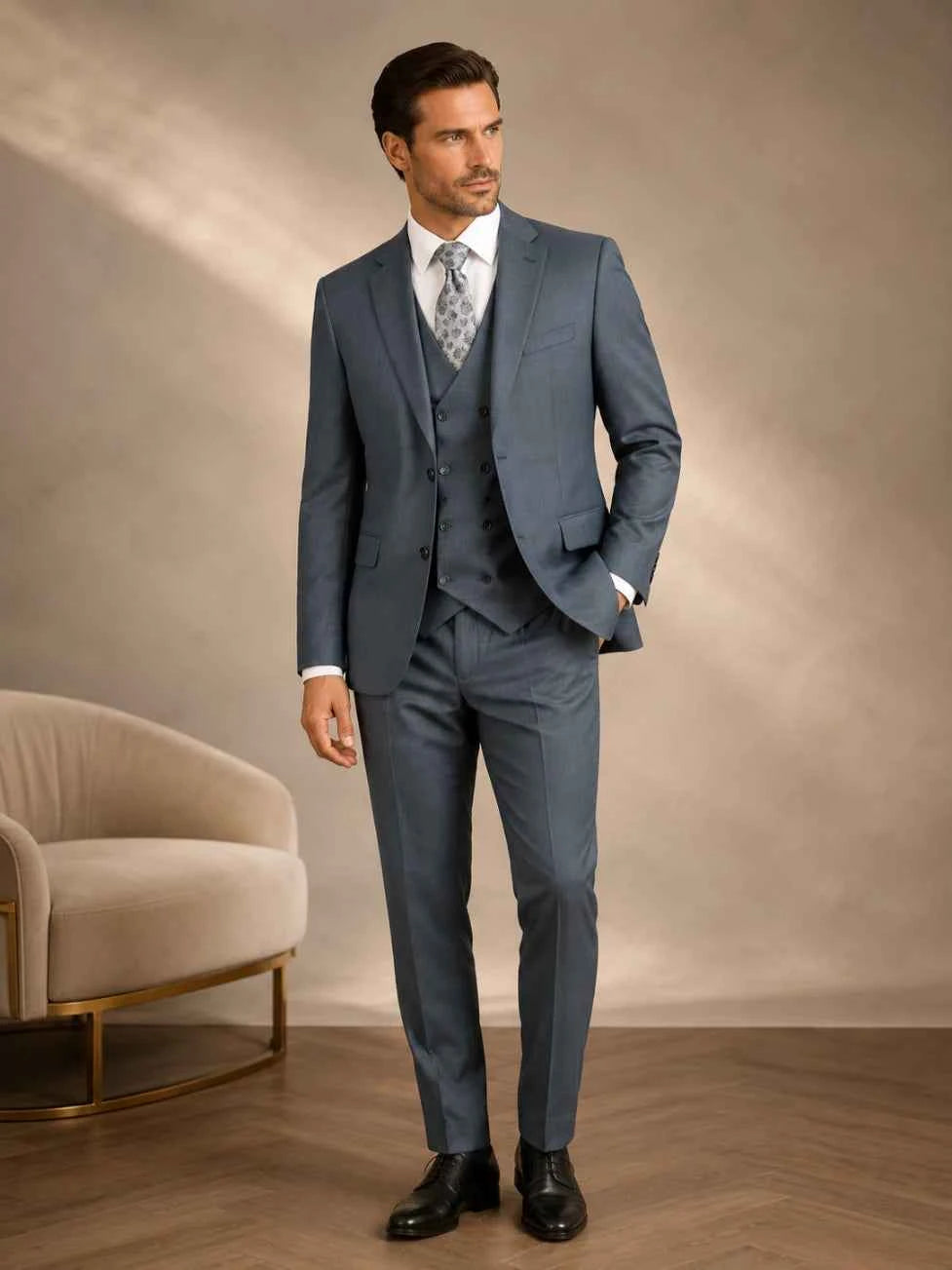 Slate Grey Three-Piece Men’s Suit