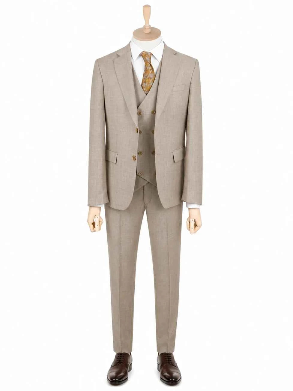 Stone Beige Three-Piece Men’s Suit