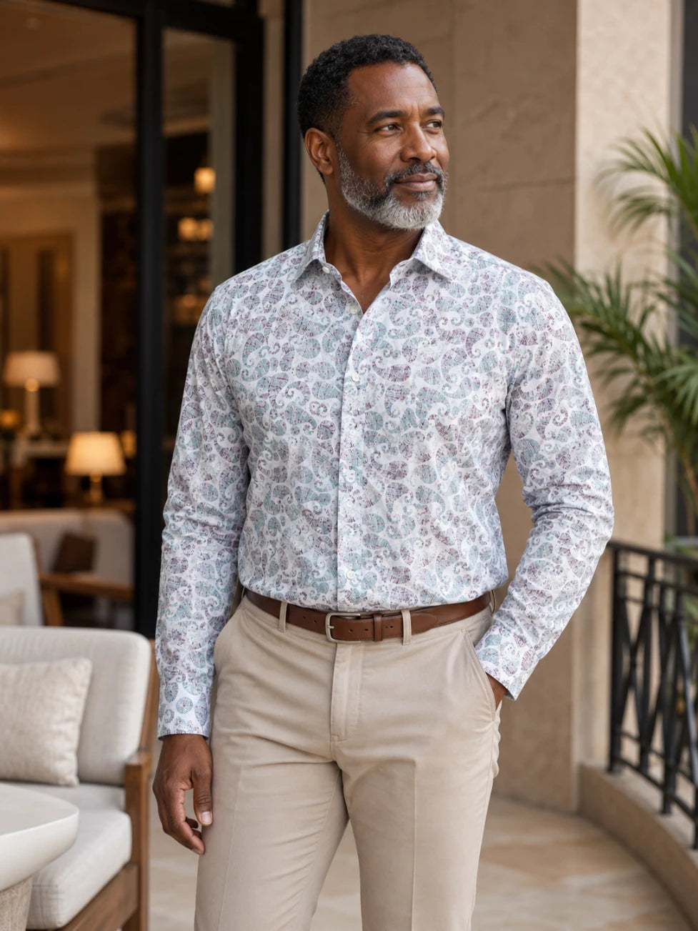 Infynite White & Mint Paisley Pattern Slim Fit Shirt – premium men's menswear > shirts – view 2