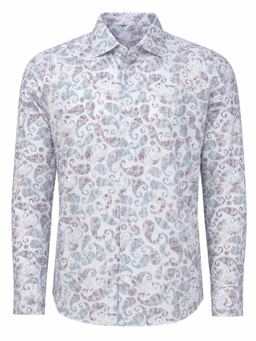 Infynite White & Mint Paisley Pattern Slim Fit Shirt – premium men's menswear > shirts