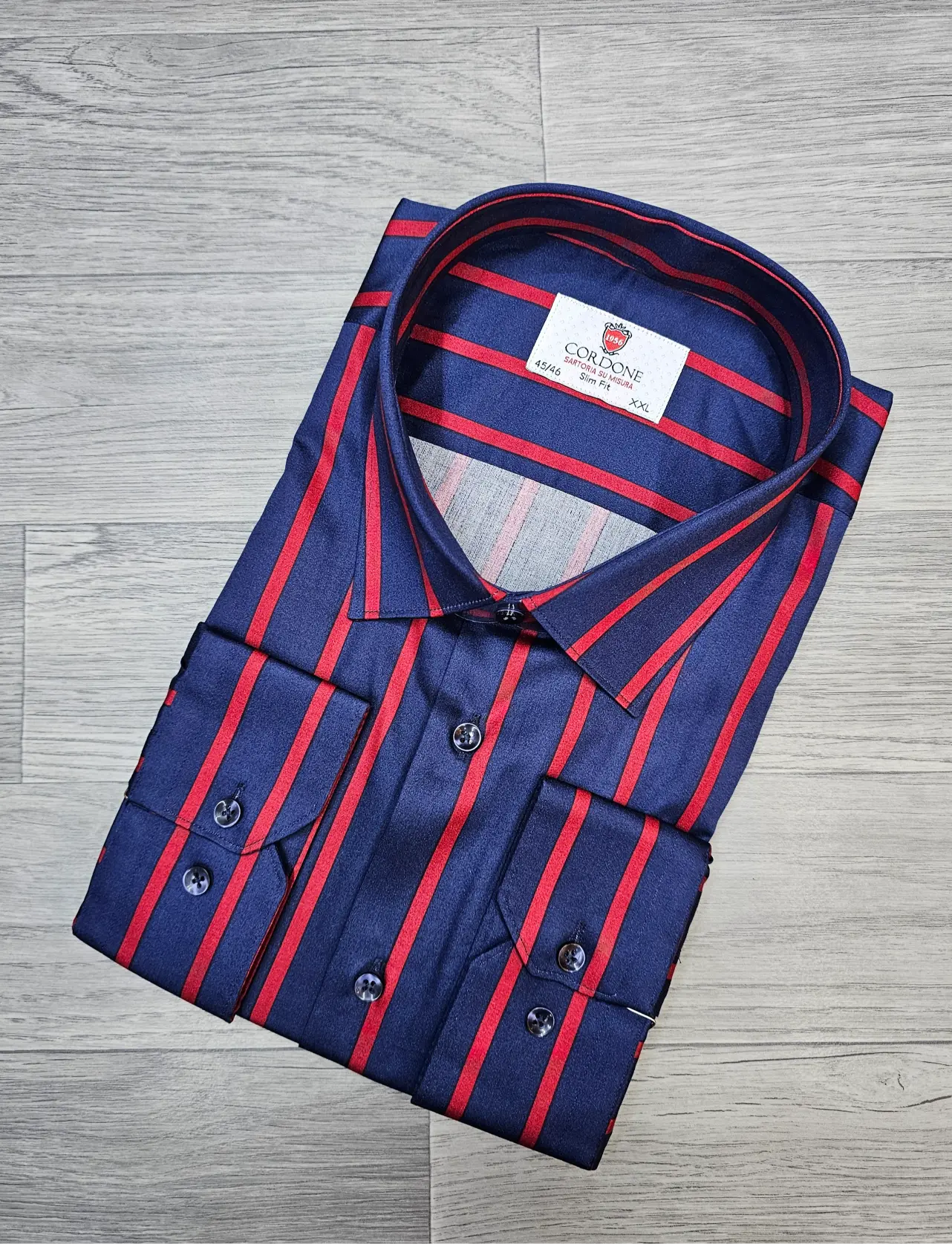 Cordone Navy Blue and Red Striped Shirt