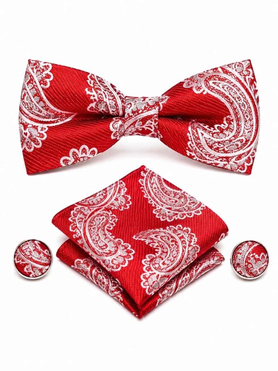 Red Paisley Bow Tie Set